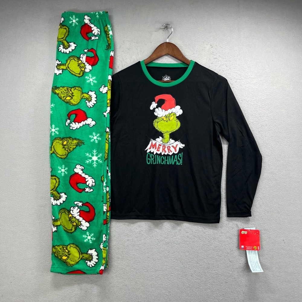 The Grinch Pajama Set Kids XL Green Black Merry Grinchmas Holiday Sleepwear PJs
